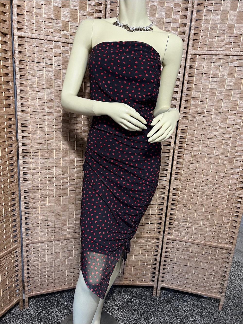NWT Black midi dress with red hearts